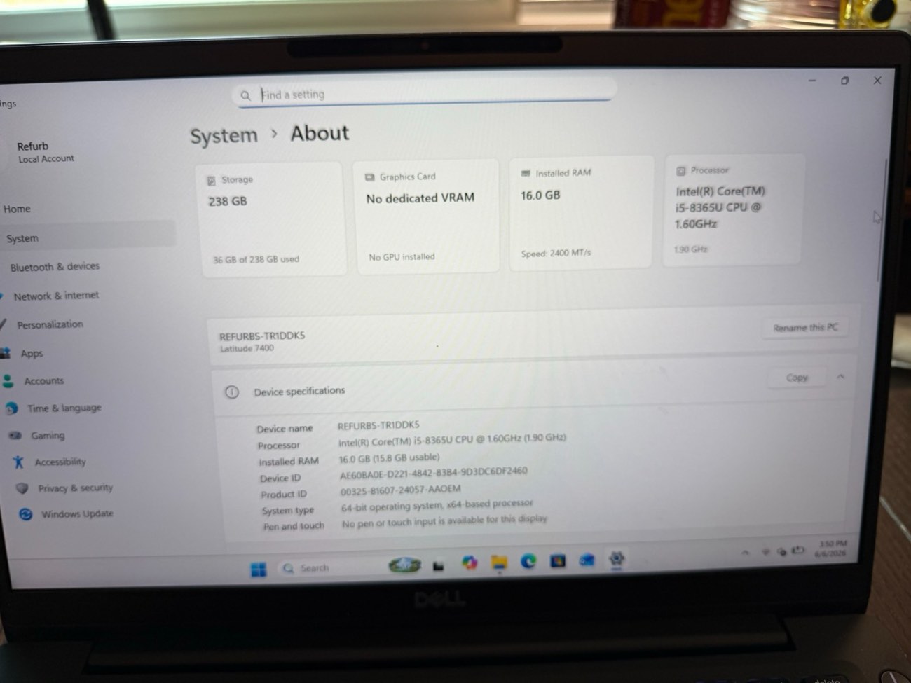 Dell Latitude 7400 14" i5-8365U 16GB 256GB SSD Windows 11 Laptop + Charger — view 1