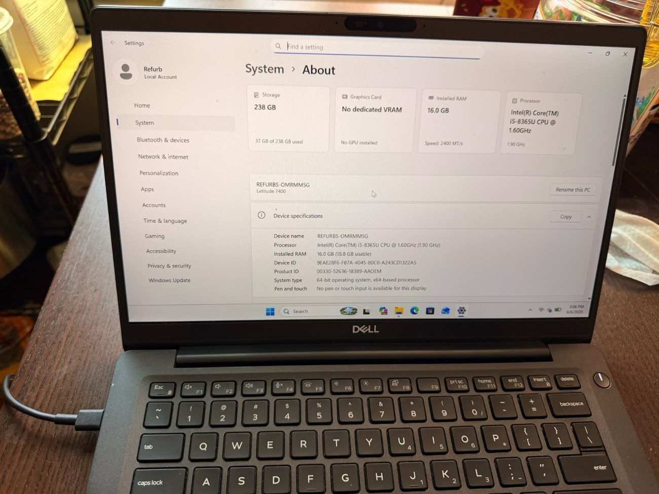 Dell Latitude i5-8365U 16GB 256GB SSD Windows 11 Pro Business Laptop + Charger — view 1