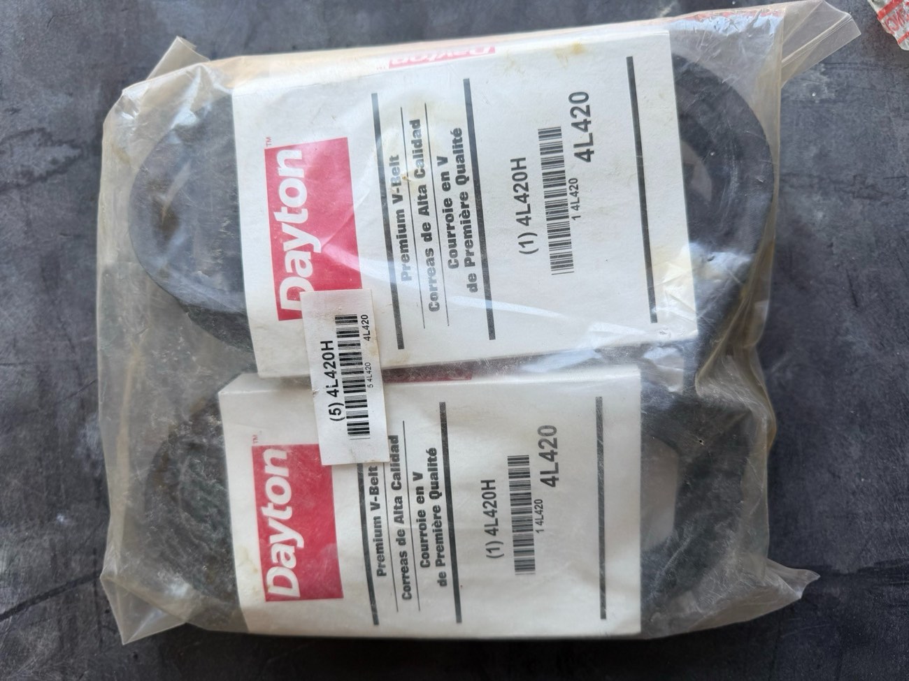 Lot of 5 Dayton 4L420H V-Belt 42" OD 1/2" Top Width Industrial - New — view 1