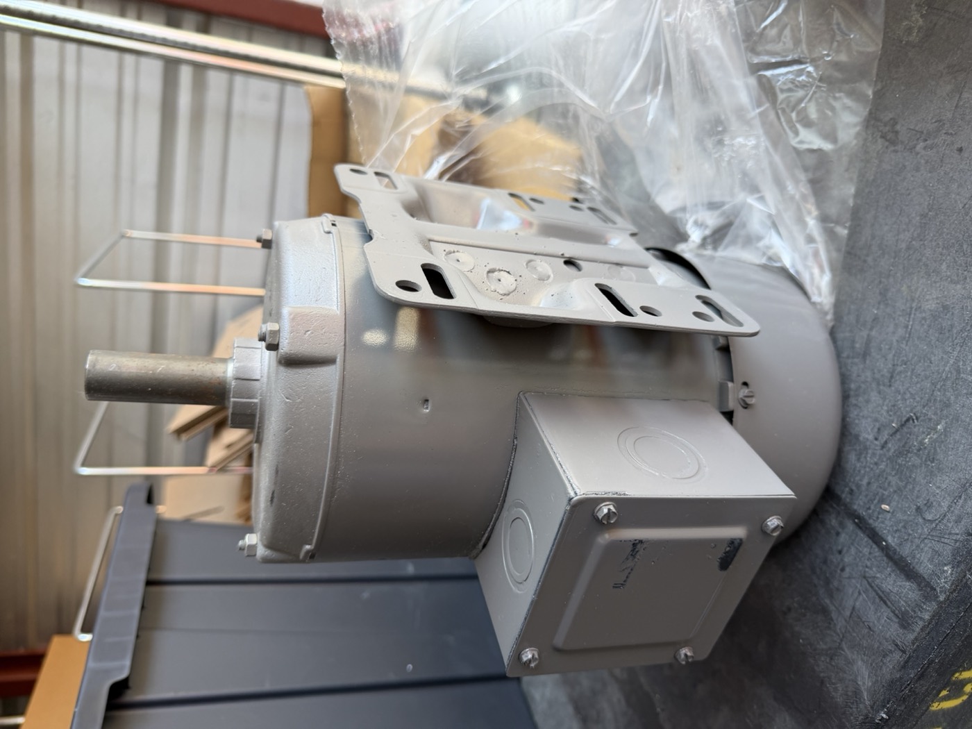 Magnetek Century E-Plus AC motor — mounting base bracket and wiring junction box