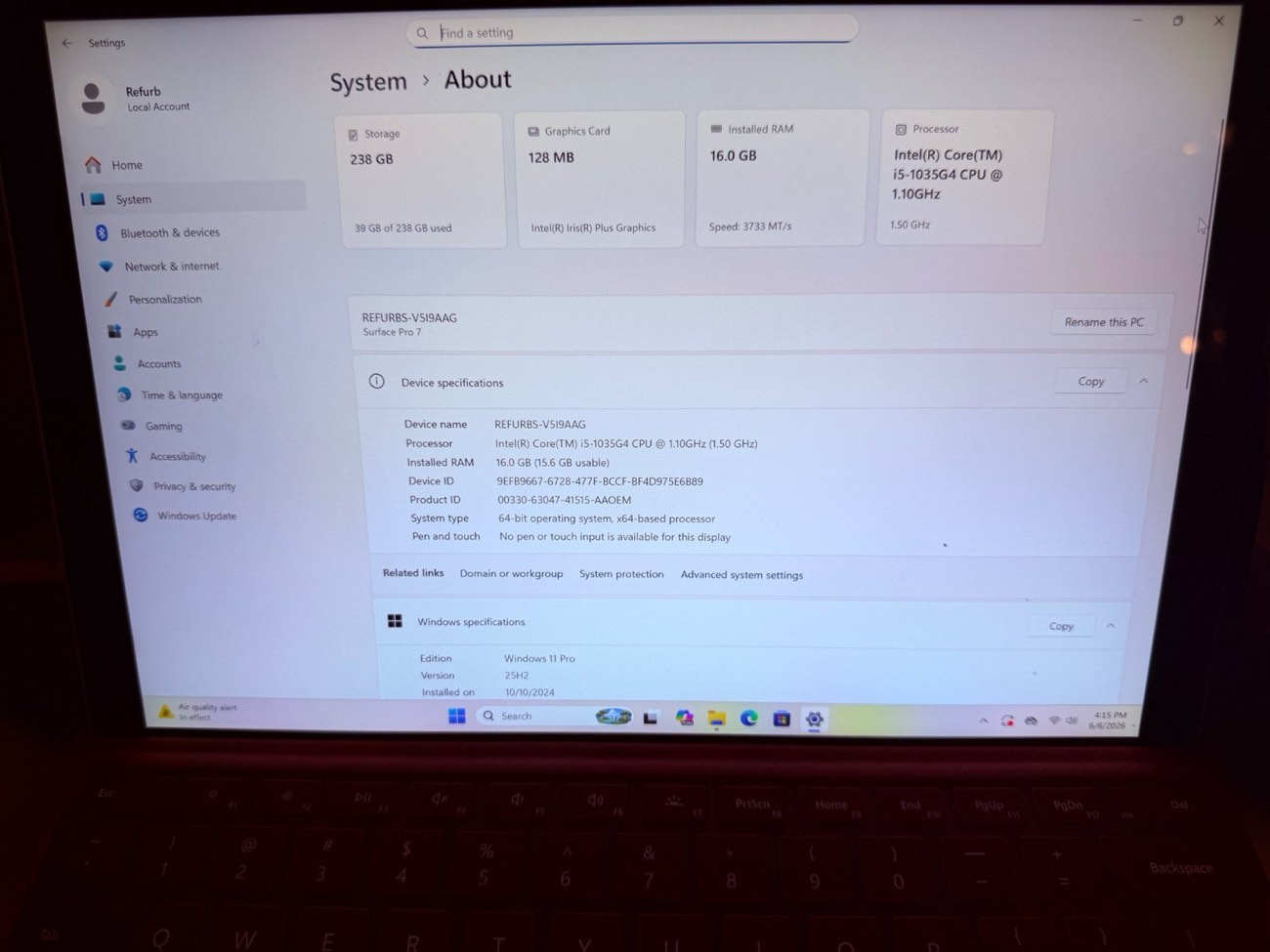 Microsoft Surface Pro 7 i5-1035G4 16GB 256GB Win11 Pro 12.3" + Type Cover Bundle — view 1