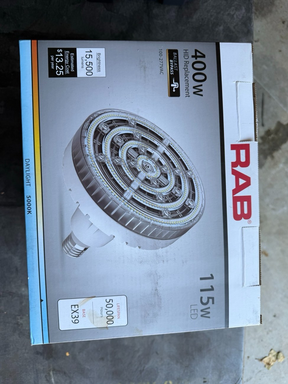 RAB 115W LED High Bay Retrofit Lamp 400W HID Replacement EX39 5000K Bypass NIB — view 1