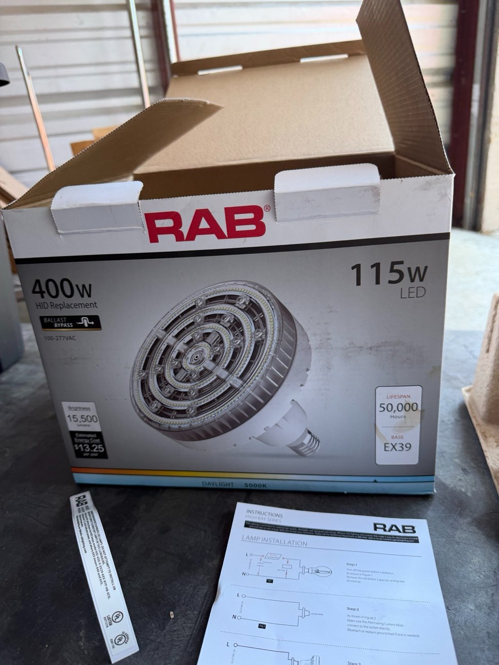 RAB 115W LED High Bay Retrofit Lamp 400W HID Replacement EX39 5000K Bypass NIB — view 3