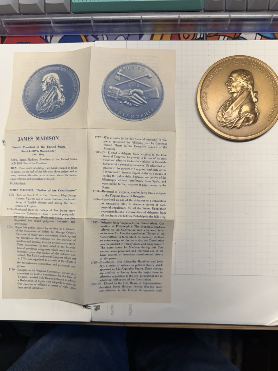 US Mint Bronze Presidential Medal Lot of 3: Madison Monroe Pierce w/ Inserts — view 1