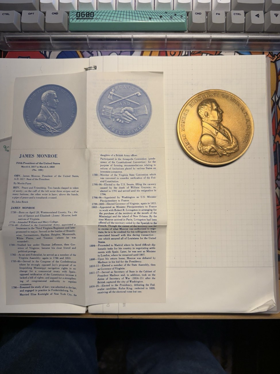 US Mint Bronze Presidential Medal Lot of 3: Madison Monroe Pierce w/ Inserts — view 2
