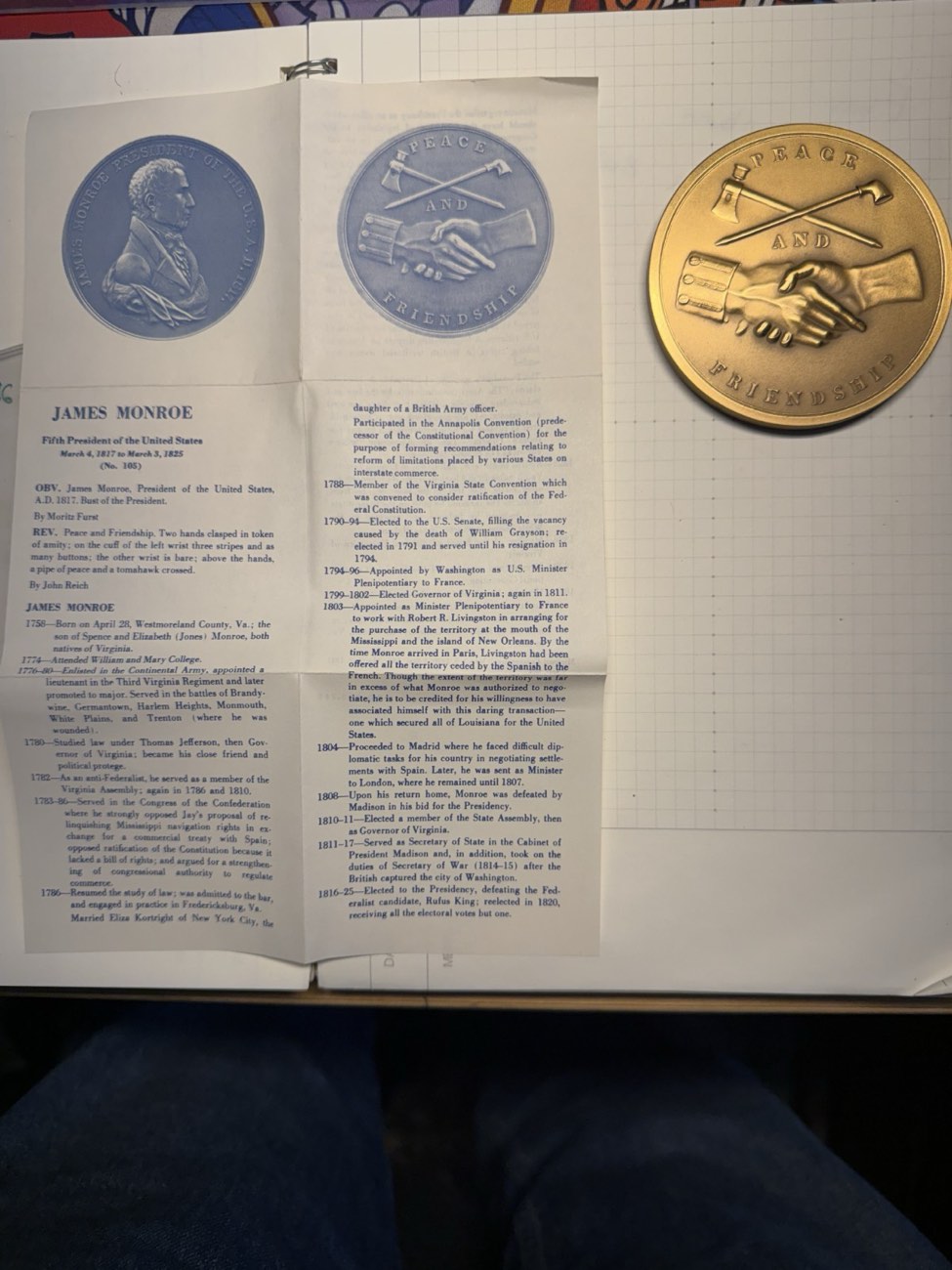 US Mint Bronze Presidential Medal Lot of 3: Madison Monroe Pierce w/ Inserts — view 4